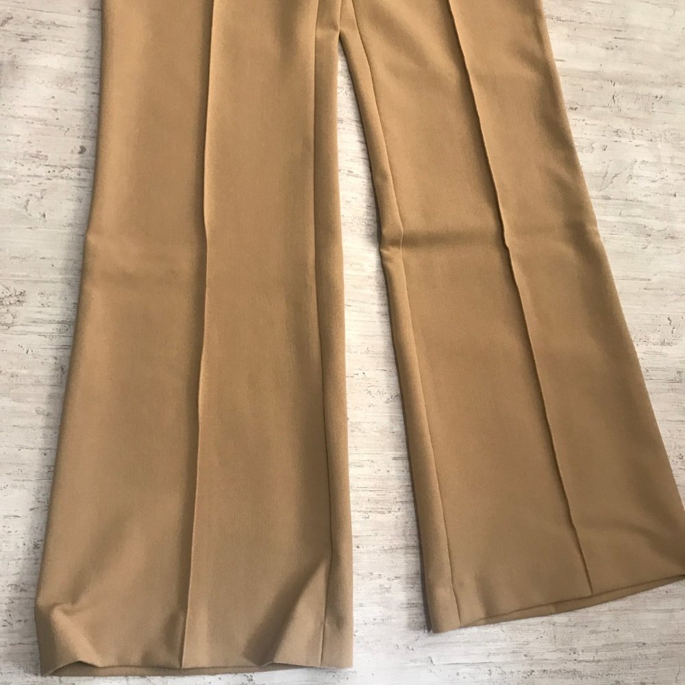 ZARA FLARED MID-RISE CAMEL WIDE LEG PANTS - Picture 9 of 13